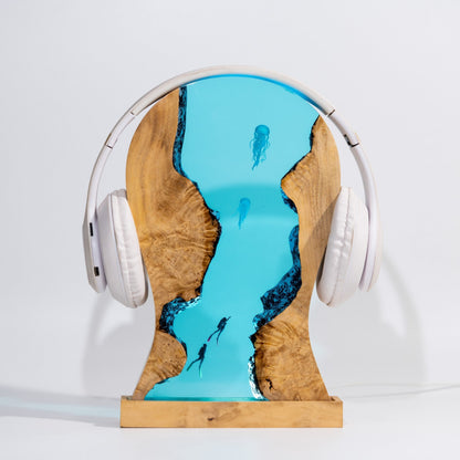 Headphone Stand Jellyfish Epoxy Lamp