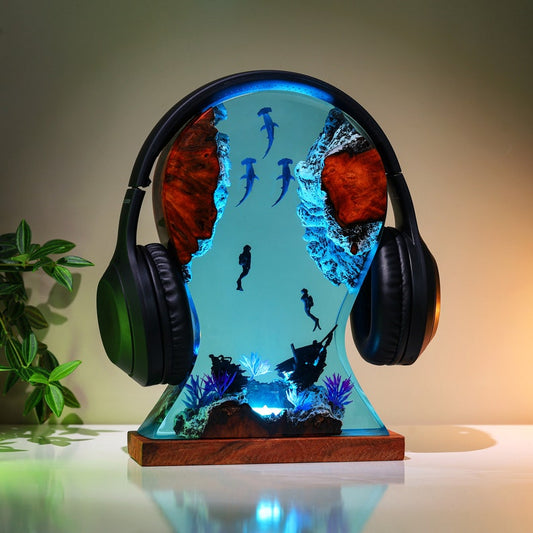 Hammerhead Shark Headphone Stand Resin Lamp