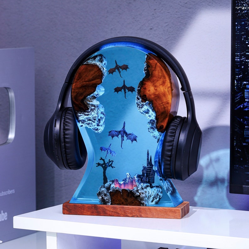 Fire and Ice Dragon Headphone Stand Resin Lamp