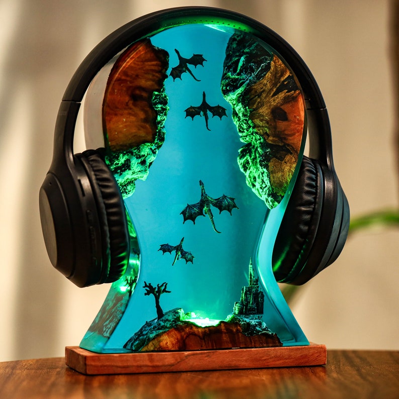 Fire and Ice Dragon Headphone Stand Resin Lamp