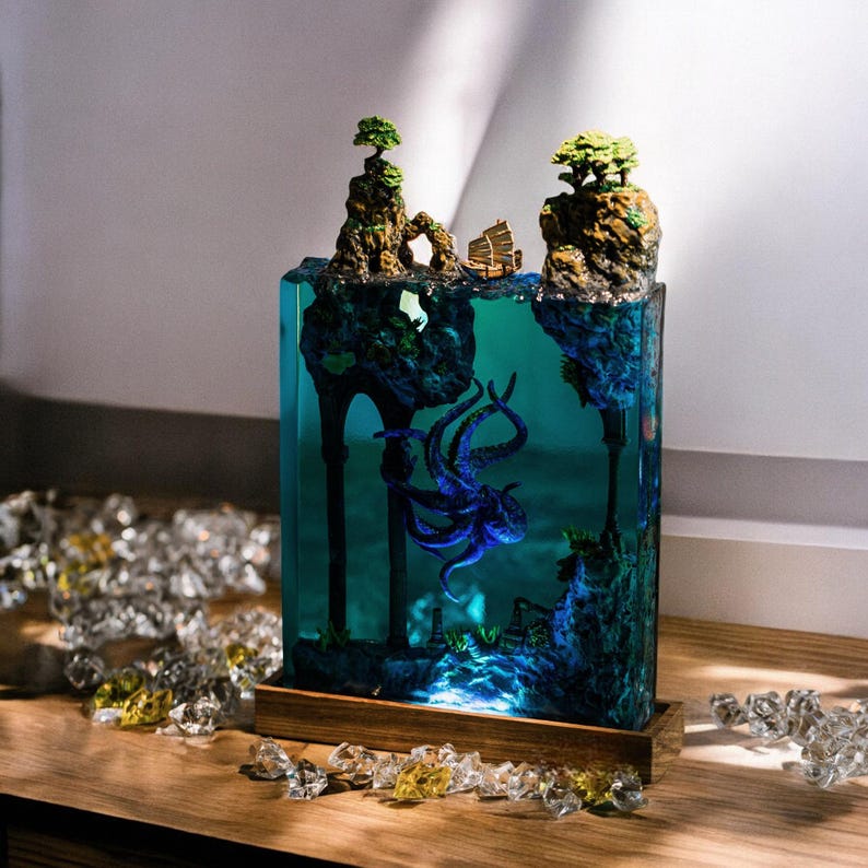 Octopus Resin Epoxy Lamp, Night Light