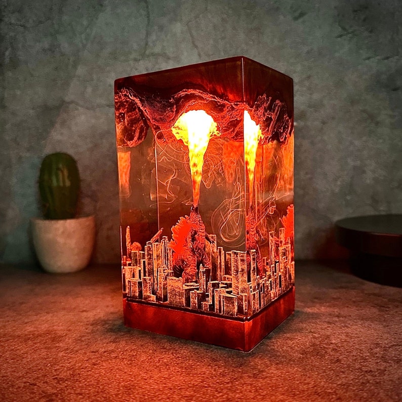 Godzilla In The City Epoxy Resin Lamp