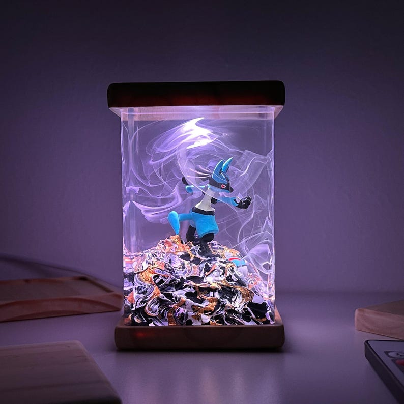 Lucario Pokemon Resin Epoxy Lamp, Night Light