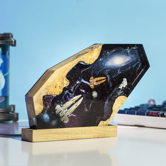 Spaceships & Astronaut in Interstellar Resin Lamp 1