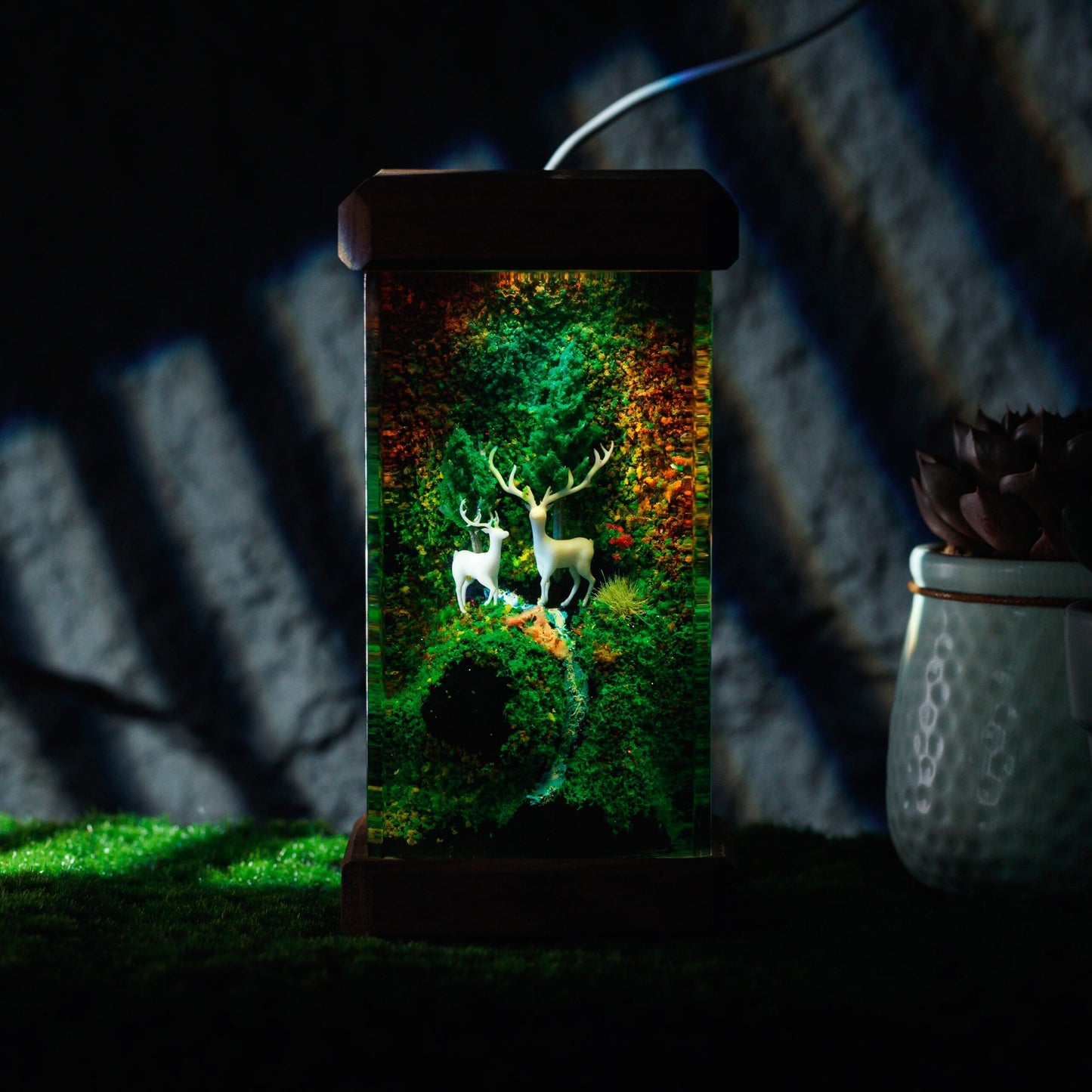 Deer and Landscape Resin Lamp