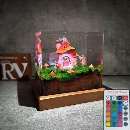 Mushroom House in Fairy Forest Resin Lamp