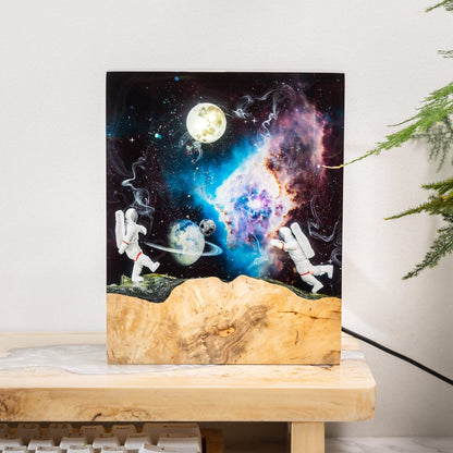 Astronauts in Interstellar Space Epoxy Lamp-Rectangle