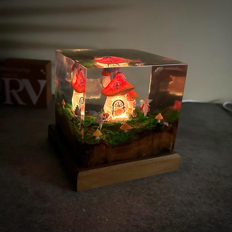 Mushroom House in Fairy Forest Resin Lamp