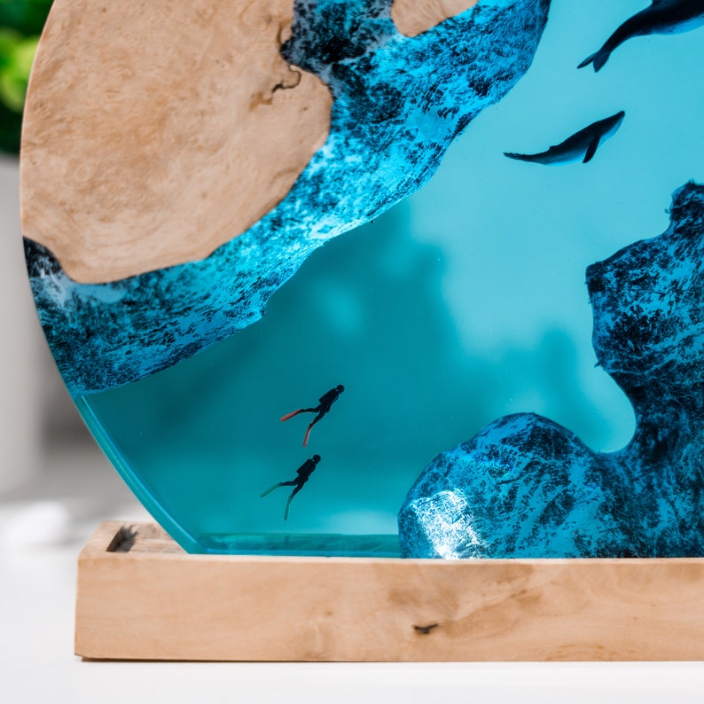 Shark and Diver Resin Epoxy Lamp, Night Light