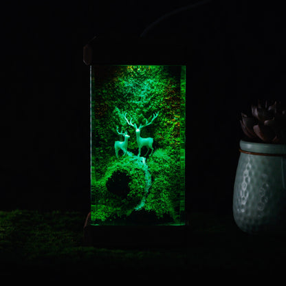 Deer and Landscape Resin Lamp