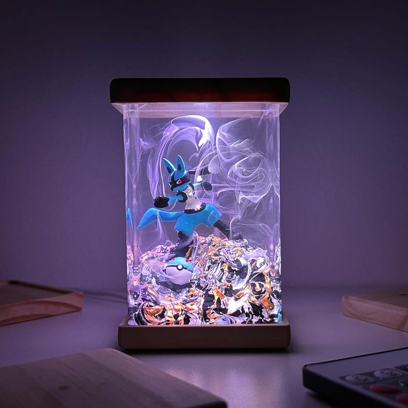 Lucario Pokemon Resin Epoxy Lamp, Night Light