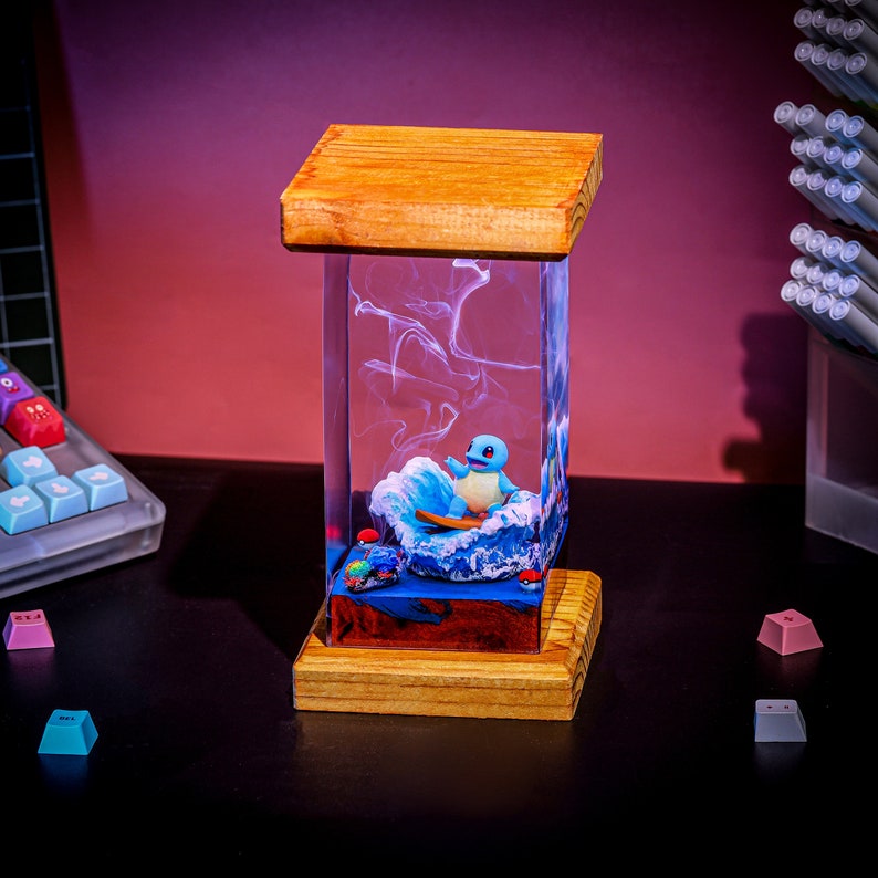 Surfing Squirtle Pokemon Epoxy Lamp