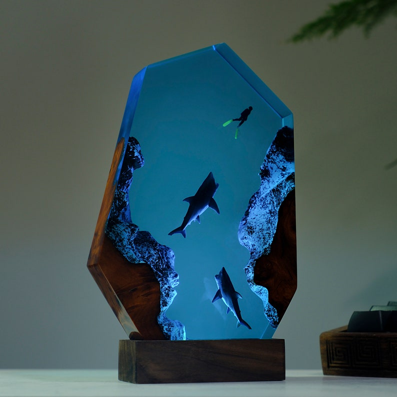 Scuba Diver Resin Epoxy Lamp, Night Light