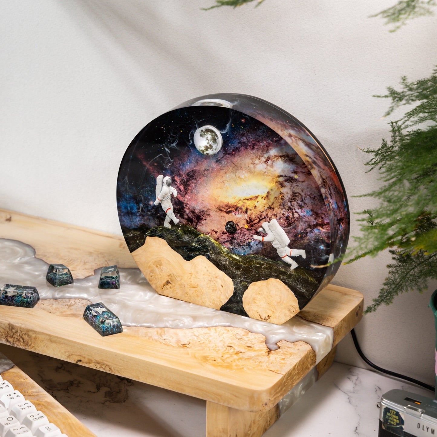 Astronauts in Interstellar Space Epoxy Lamp-Round