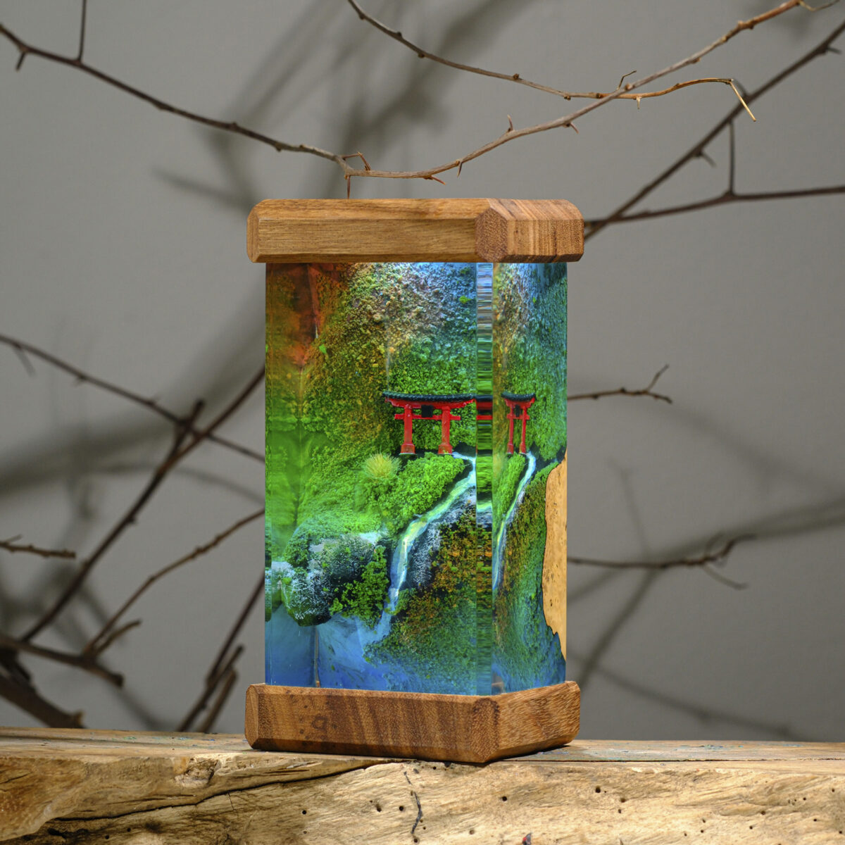 Torii Gate beside Stream Resin Lamp