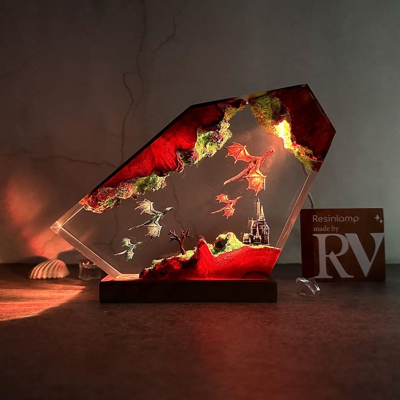 Fire Dragon and Ice Dragon Resin Lamp