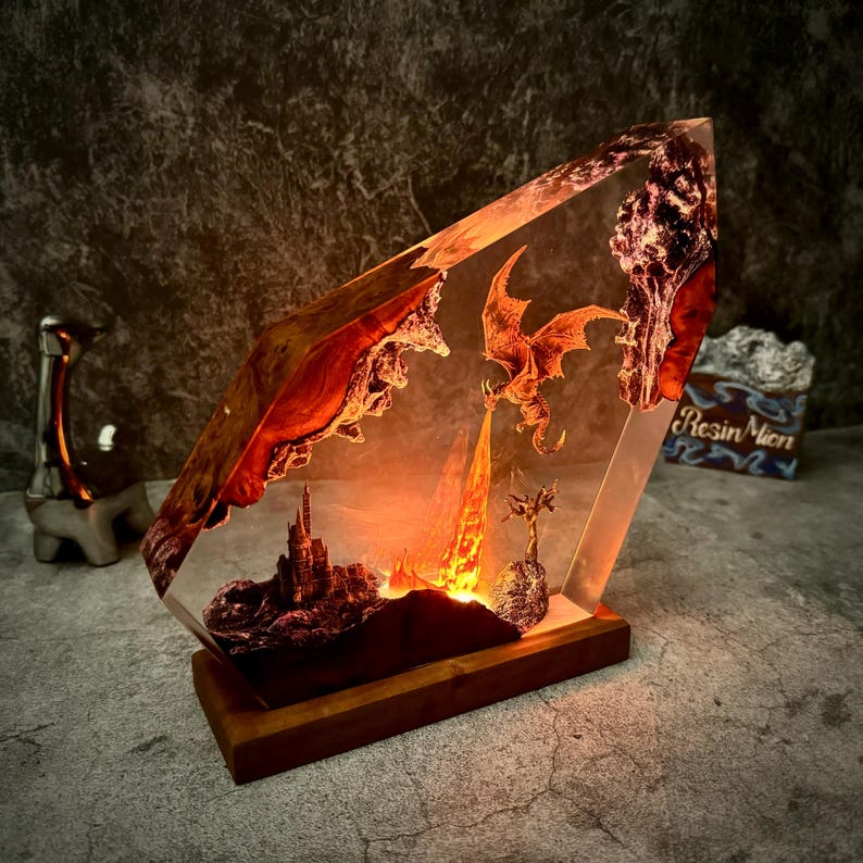 Fire Breath Dragon Resin Lamp