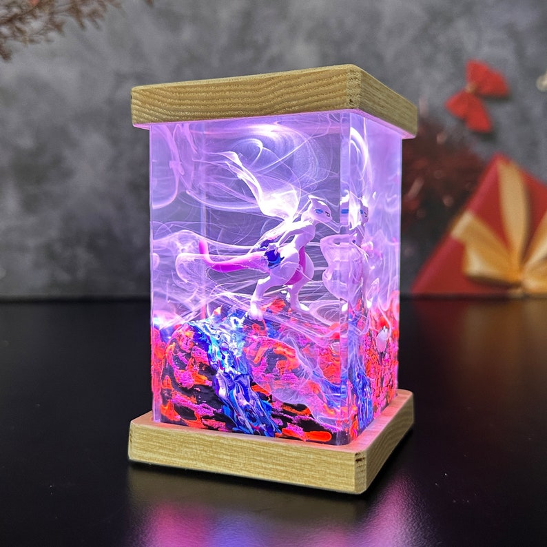 Mewtwo Pokemon Resin Epoxy Lamp, Night Light