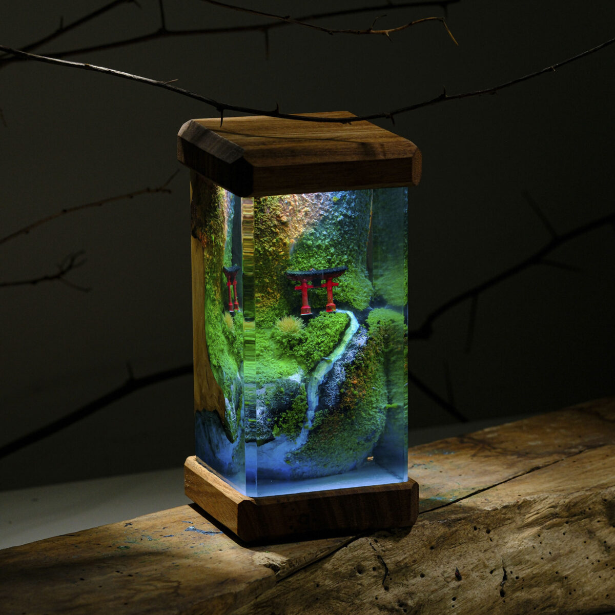 Torii Gate beside Stream Resin Lamp