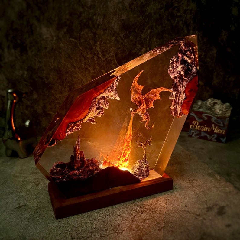 Fire Breath Dragon Resin Lamp